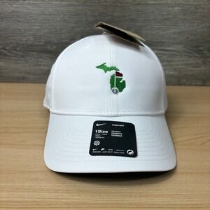 Nike Hat Cap Strap Back White Michigan Golf Golfing Dri Fit Adjustable NEW